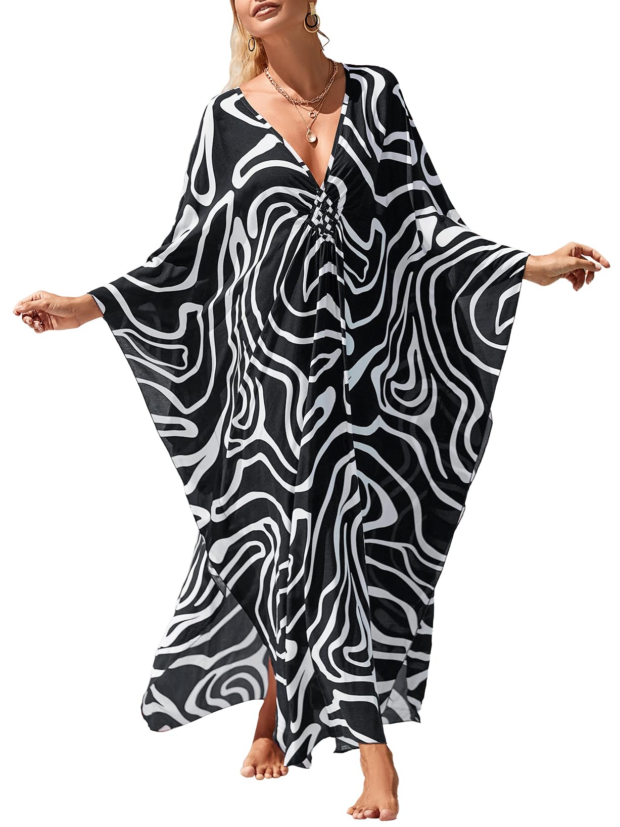 cthseie Women Animal Print Kaftan Dresses Plus Size Swimsuit Coverup Summer Bathing Suit Caftan Loungewear Beach Dress