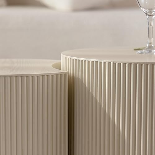 Miniatura 15 de WILLIAMSPACE Juego de 2 mesas auxiliares anidadas, redondas de madera negra para espacios pequeños, sala de estar, dormitorio, mesa auxiliar 18.9"