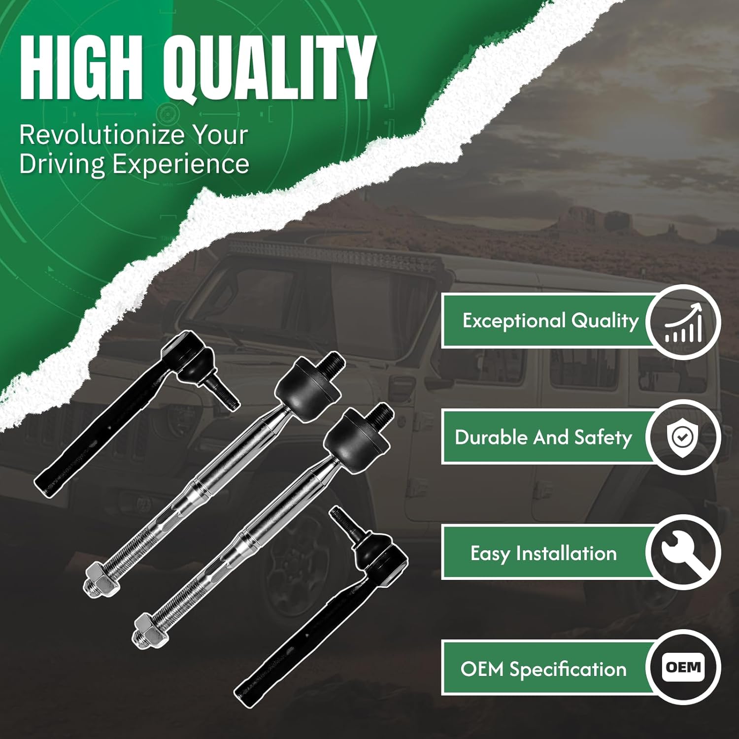 4PCS Front Suspension Inner Outer Tie Rod End Link Compatible with for Mazda 2014 2015 2016 2017 2018 Mazda 3/3 Sport, 2014-2017 Mazda 6 ES801063 ES801062 EV801067