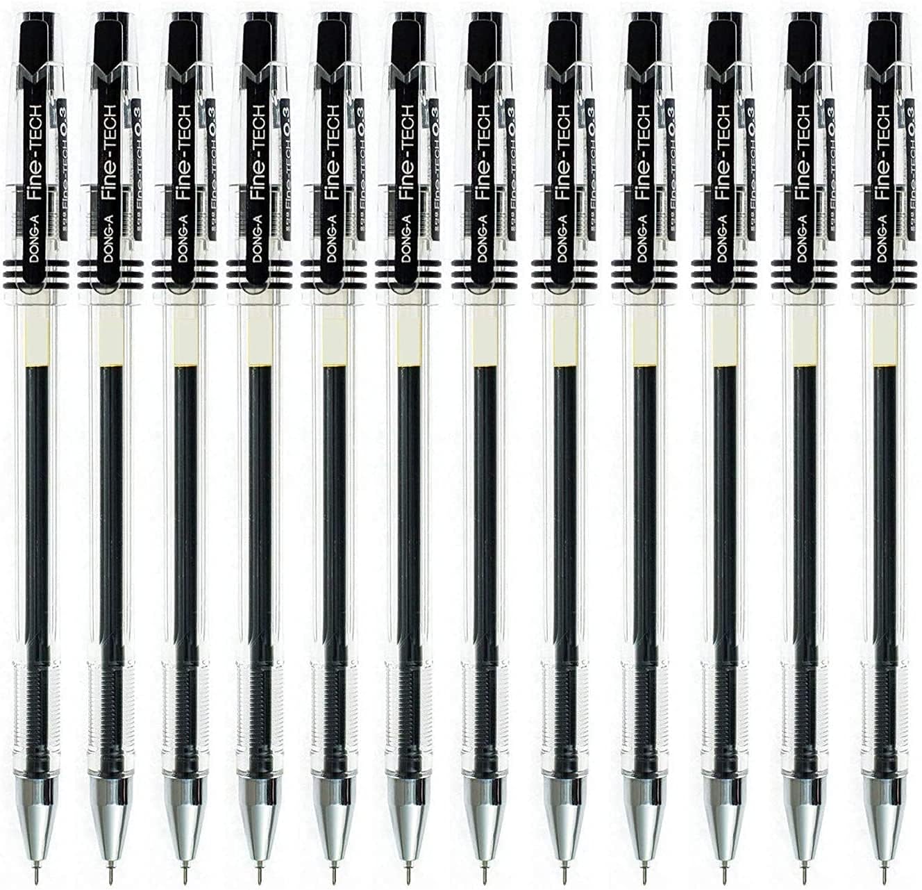 LOVENIMEN Dong-a Gel Ink Rollerball Pens, 0.3 mm, Fine Point Fine-Tech Excellent Smooth Writing, Metal Tip Ink Pen Black - 12 Pack