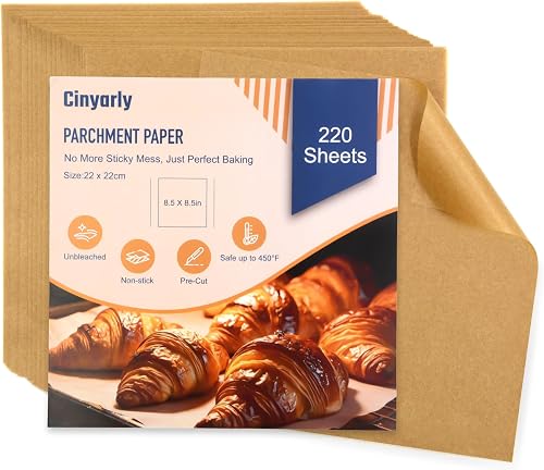 Parchment Paper Sheets, 220 Pcs Air Fryer Liners 8.5x8.5 Inch, Baking Paper Sheets, Non-Stick Precut Unbleached Parchment Paper, Oil and Water Resistant for Cookies, Bread, Cakes, Steaming, Grilling