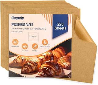 Parchment Paper Sheets 8.5x8.5 Inch, Precut Unbleached Non-Stick Baking Parchment, Oil & Water Resistant for Air Fryer, Baking, Steaming, Grilling, 220 Count (8.5 x 8.5in-220PCS)