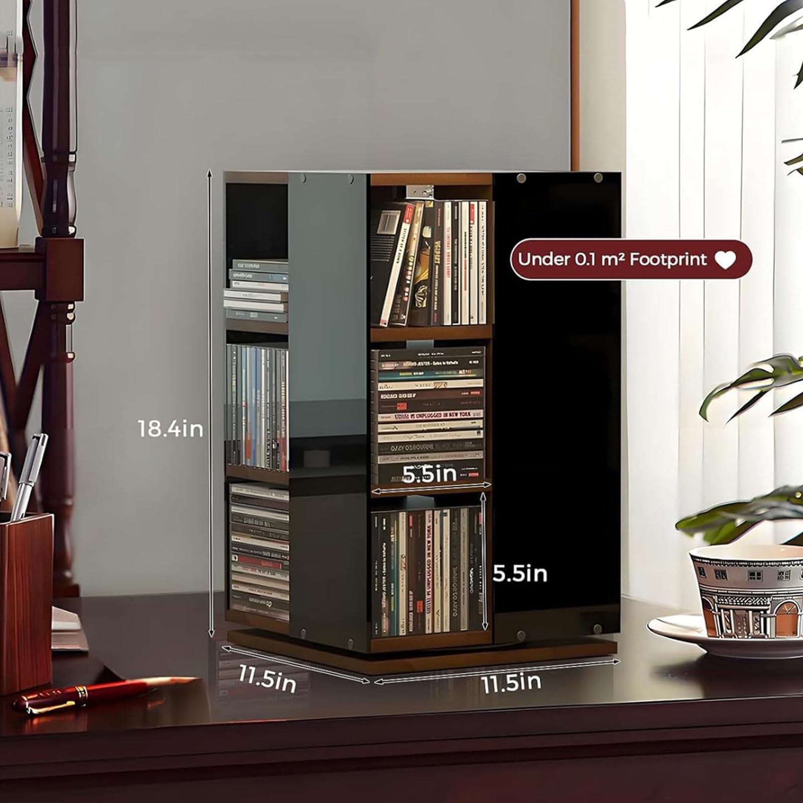 360° Drehbarer DVD-Turm, Schallplatten-/CD-Regal, 4-seitiger Präsentationsständer, Leichtgängige Drehung, Platz Für Bis Zu 120 CDs, Einfache Montage, Für CDs, DVDs, Bücher Und Zeitschriften