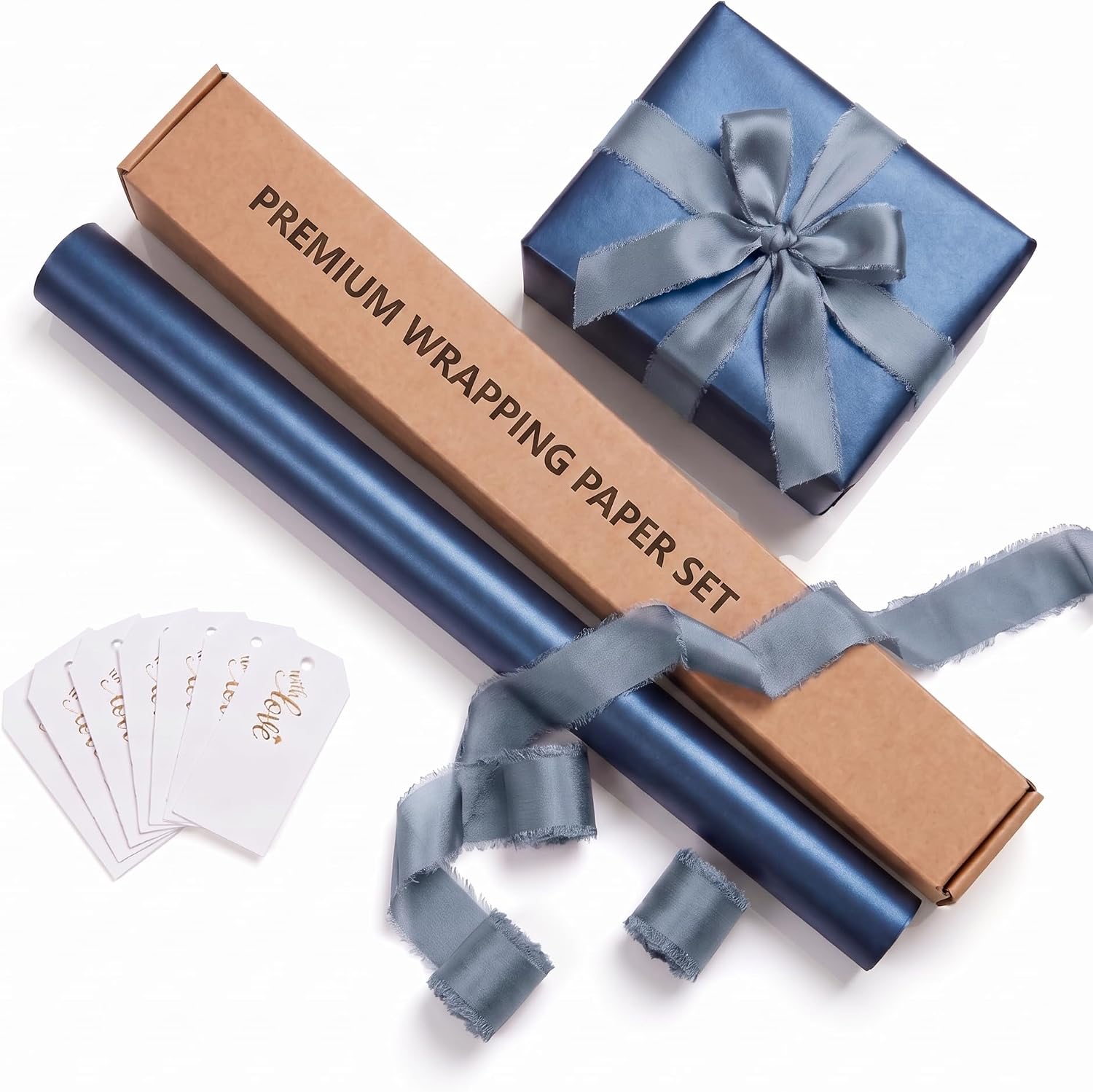 Blue Pearly-Lustre Gift Wrap Set with Ribbon & Tags, 17 in x 16.4 ft