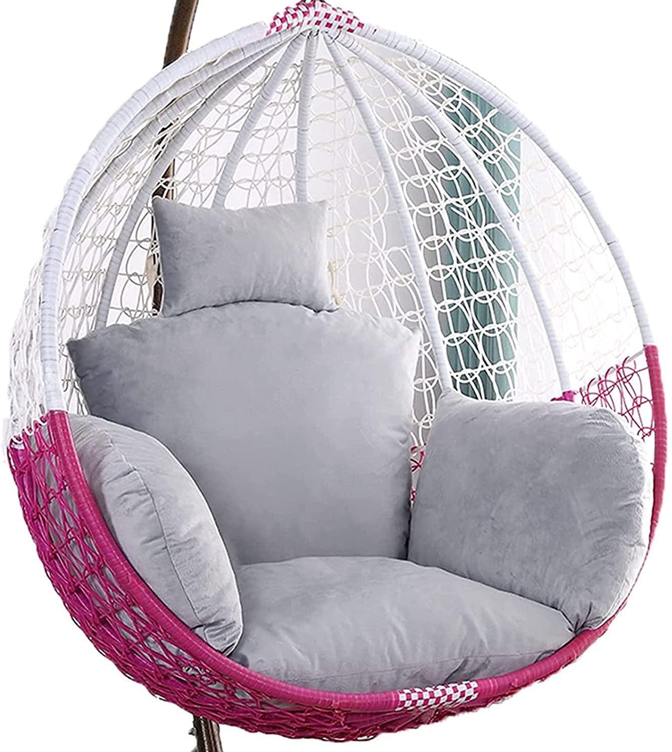 Outdoor Rattan Hanging Lounge Chair Cushion with Fixed Strap and Pillow Egg Chair Seat Cushions for Garden Patio Furniture Gray Large Size