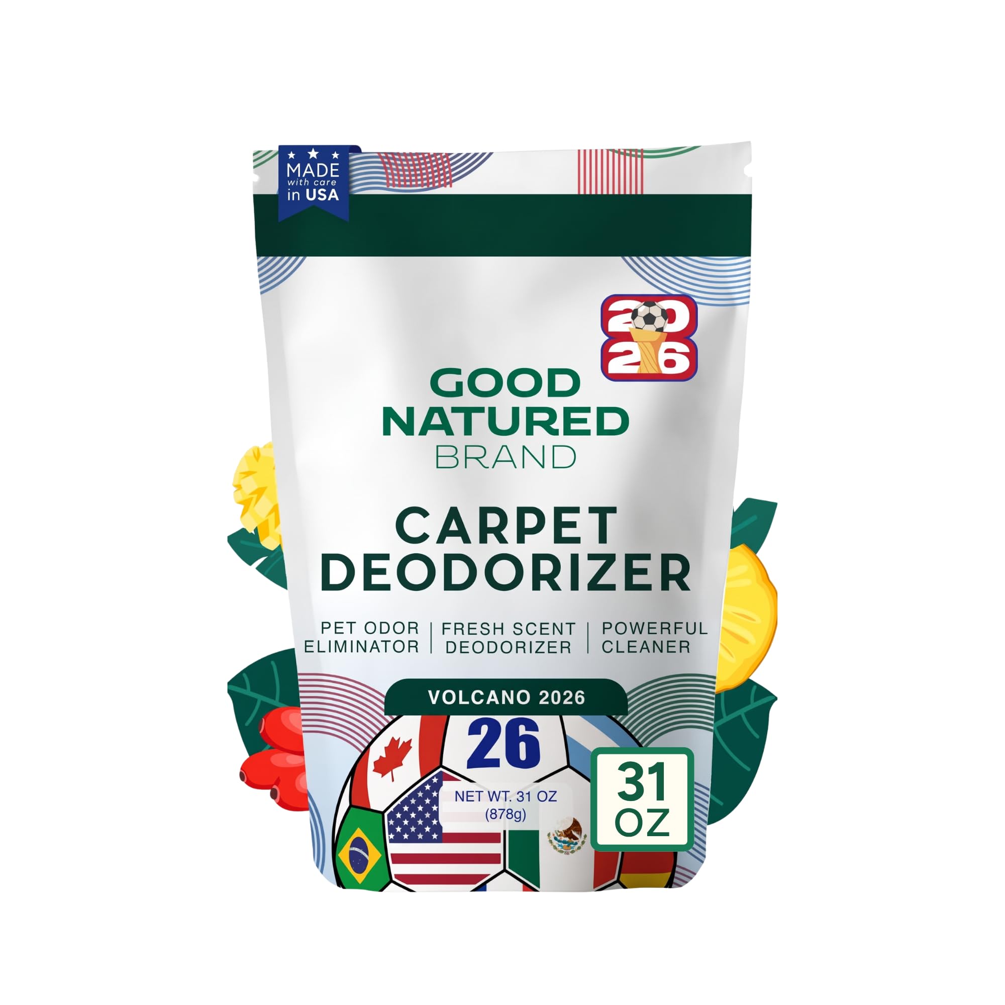 Good Natured Brand | Carpet Deodorizer &amp; Freshener Powder | 31 oz Pet Odor Eliminator for Strong Odor &amp; Pet Urine | Tropical Volcano 2026 Scent | Safe for Homes with Pets
