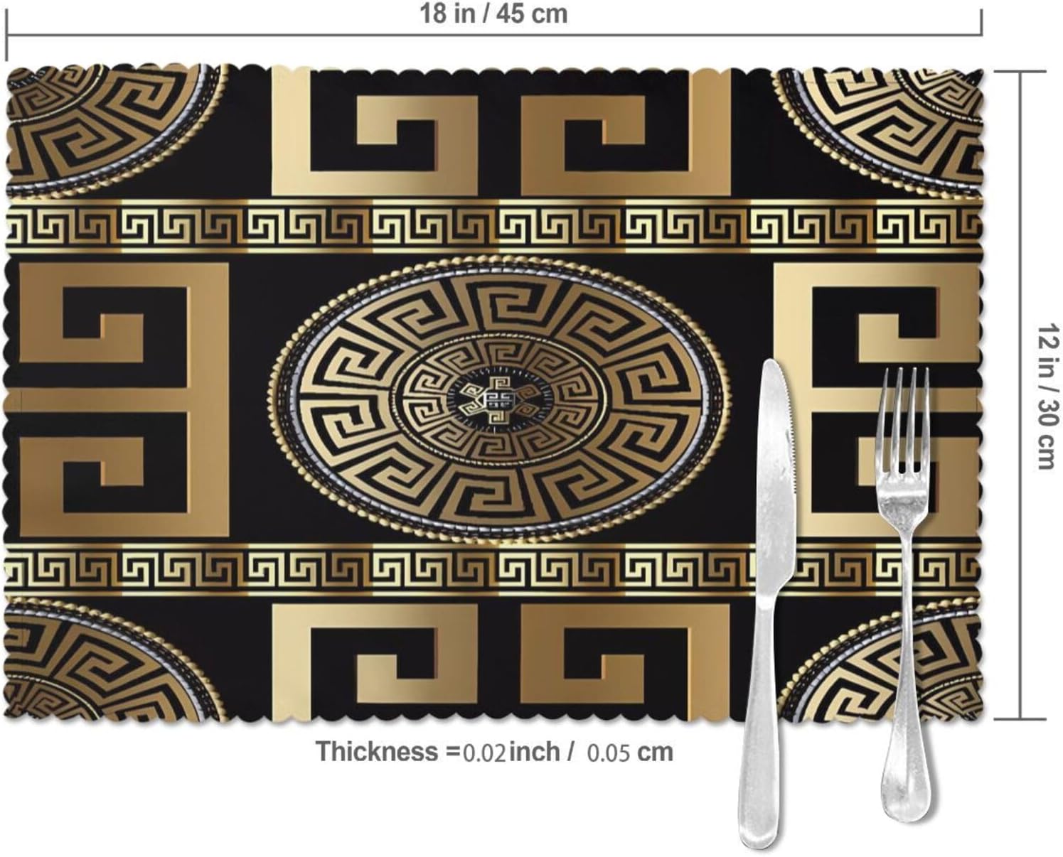 Retro Black Gold Greek Key Meander Luxury Placemats for Dining Table Set of 6,Four Seasons Kitchen Dining Table Decoration for Indoor Party Home 12x18 inch