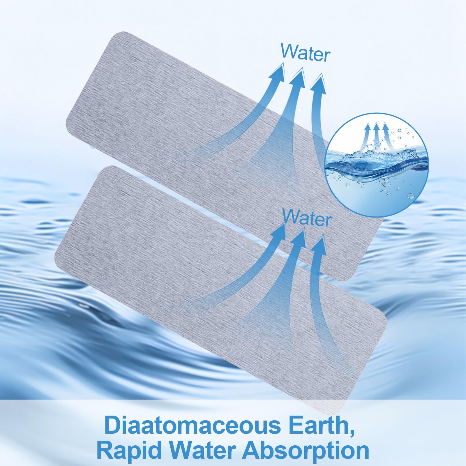 Wasserabsorbierendes Steintablett, 2 Stück rutschfeste Wasserabsorbierende Untersetzer, Sofort Schnell Kieselgur Untersetze für Schwämme, Bürsten, Seife, 22 x 8 x 0.9 cm, Grau
