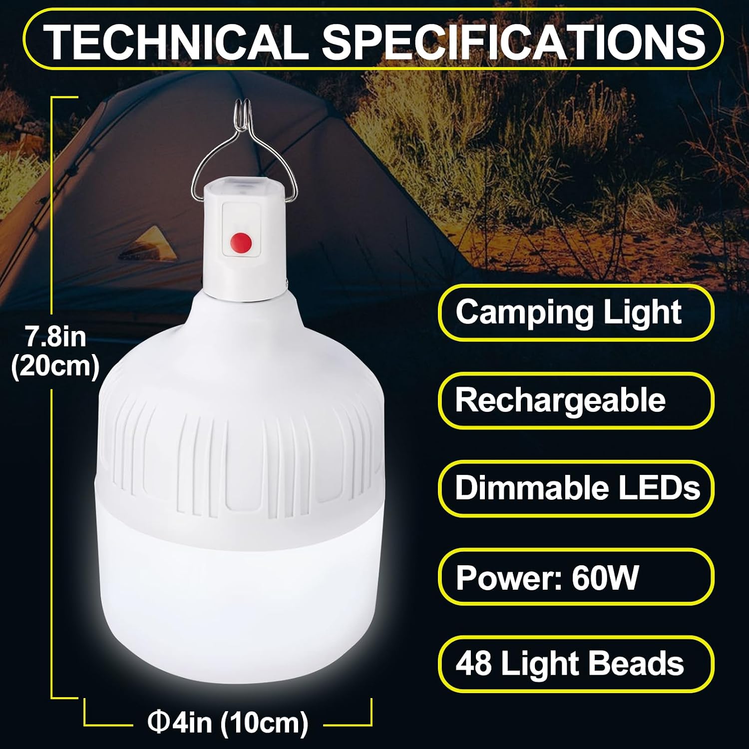 Spurtar Camping Lantern Rechargeable, 5000 Lumens, 5 Lighting Modes 60W, Tent Light Battery Operated Lantern, Portable Led Lantern for Camping, Emergency, Patio, Garden, BBQ