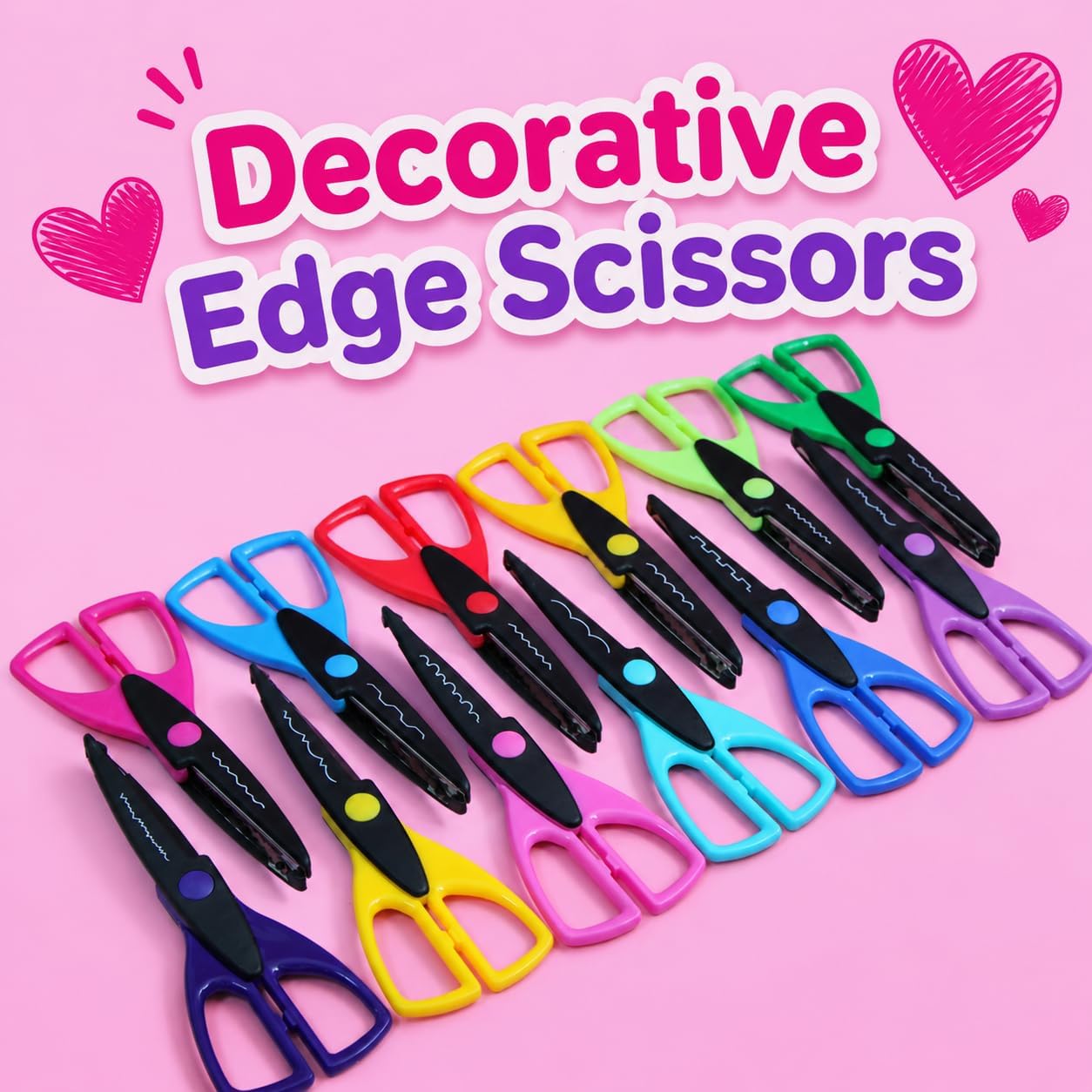 Craft Scissors 12 Pack, 6.5 Inch Decorative Edge Paper Cutting Set for Ages 4+, Blunt Tip Design with Comfortable Grip for Classroom, Scrapbooking, Card Making & DIY Crafts
