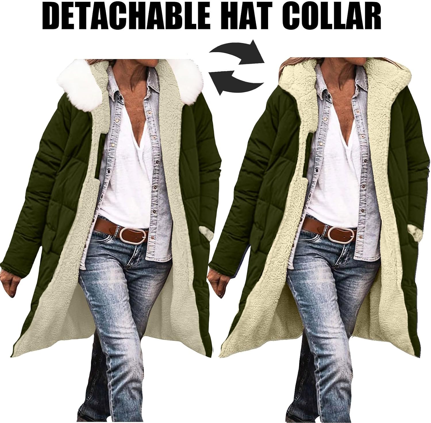 FZYLQY Women's Long Puffer Jackets Oversized Sherpa Lined Puffy Coats Winter Reversible Padded Down Jacket Zip Up Outerwear