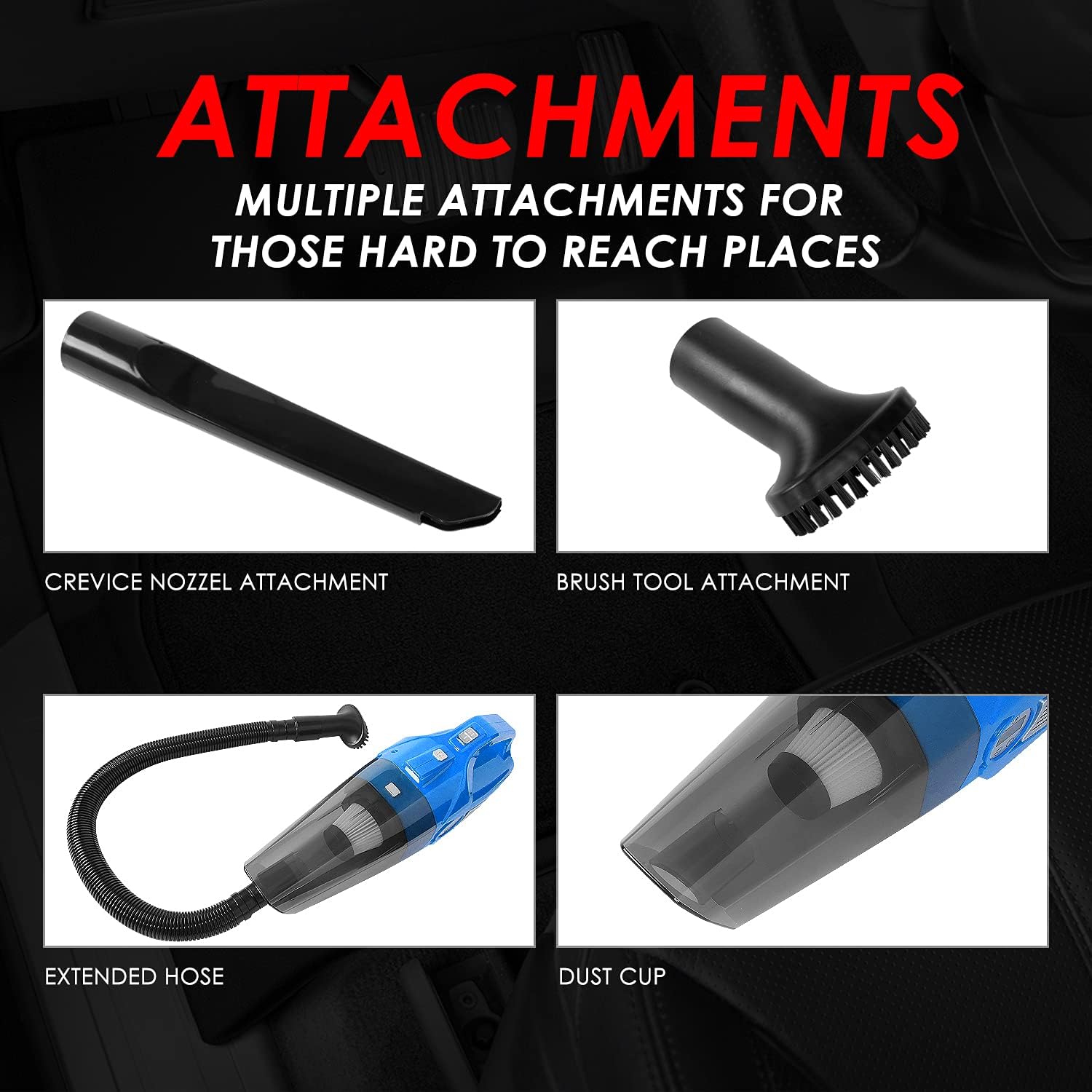 DNA MOTORING TOOLS-00183 Portable Handheld High Power Mini Corded 2 in 1 Vacuum Cleaner, Air Compressor w/Digital Tire Pressure Gauge & LED Light, Car Cleaning Kit,Blue : Everything Else