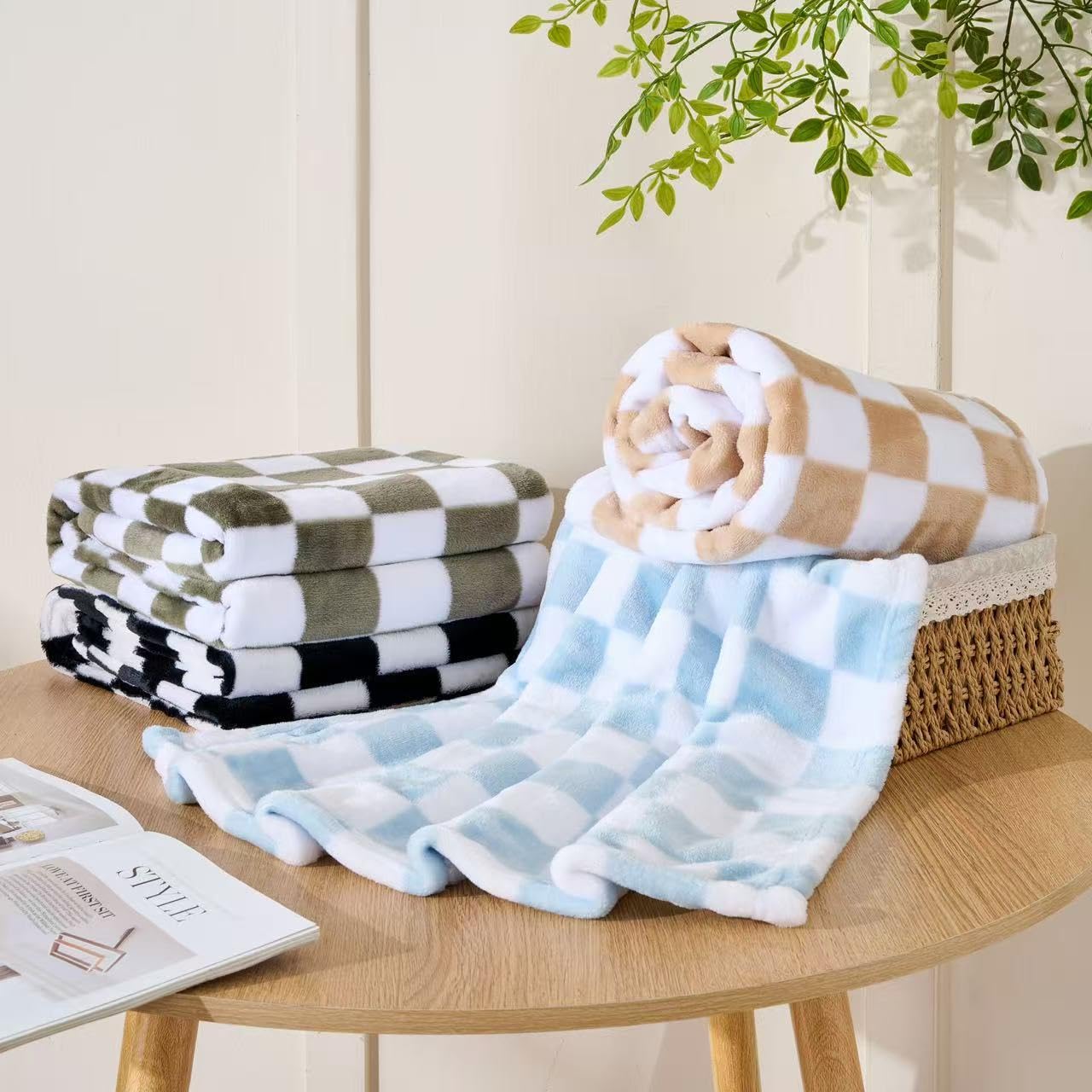 4 Pcs Baby Blankets, Fluffy Small Crib Baby Blankets for Boys, Fleece Checkered Blanket, Toddler Receiving Blankets 30×40