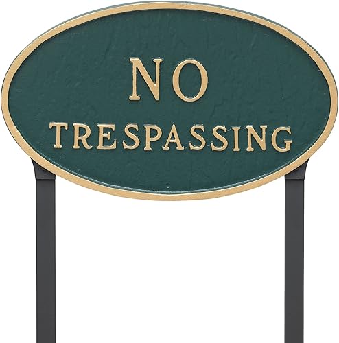 Miniatura 4 de Montague Metal Products - Placa ovalada de metal fundido con texto en inglés "No Trespassing" - Placa de exhibición de pared o césped - Letrero de