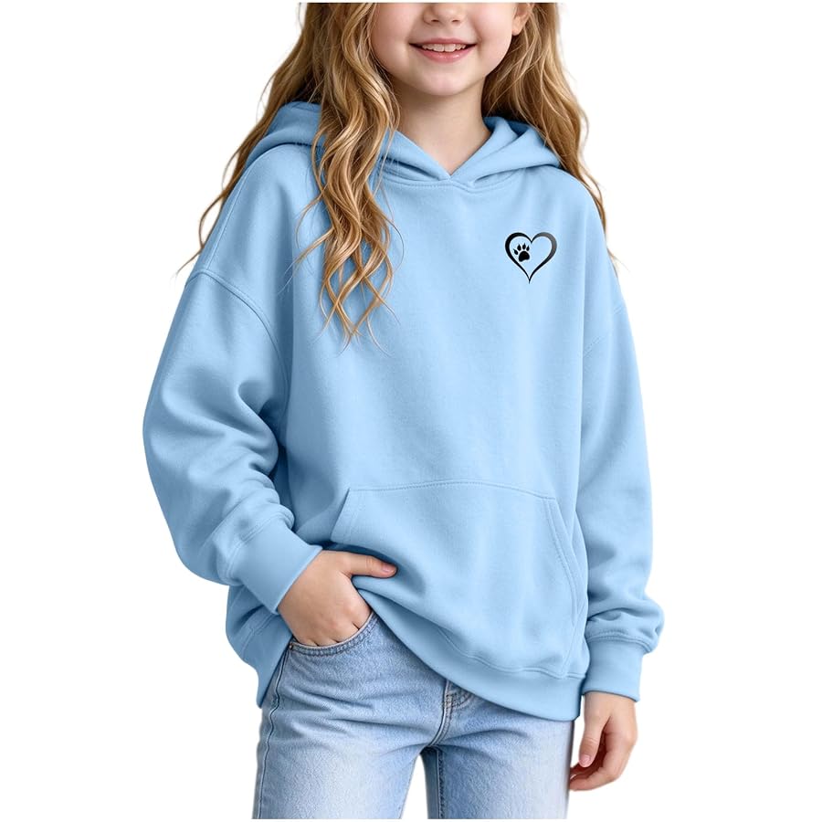 Hoodie Mädchen Kapuzenpullover Warme Fleecepullover Sweatshirt mit Katzen | Girl Herbst Winter Oberteile Mode Tops Casual Hoodies Kinder Winterpullover mit Taschen Kapuzen Blau 140, Bild 7