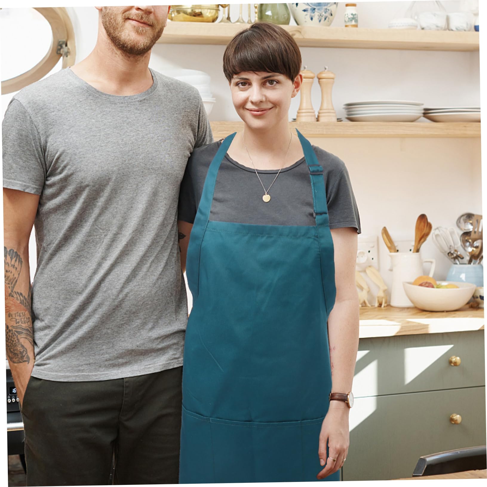 Yardenfun Halter Neck Apron Lab Apron Chemistry Apron Mens Apron for Cooking Dish Apron Chemical Apron Adjustable Apron Kitchen Apron Dishwasher Hanging Neck Polyester Cotton Work