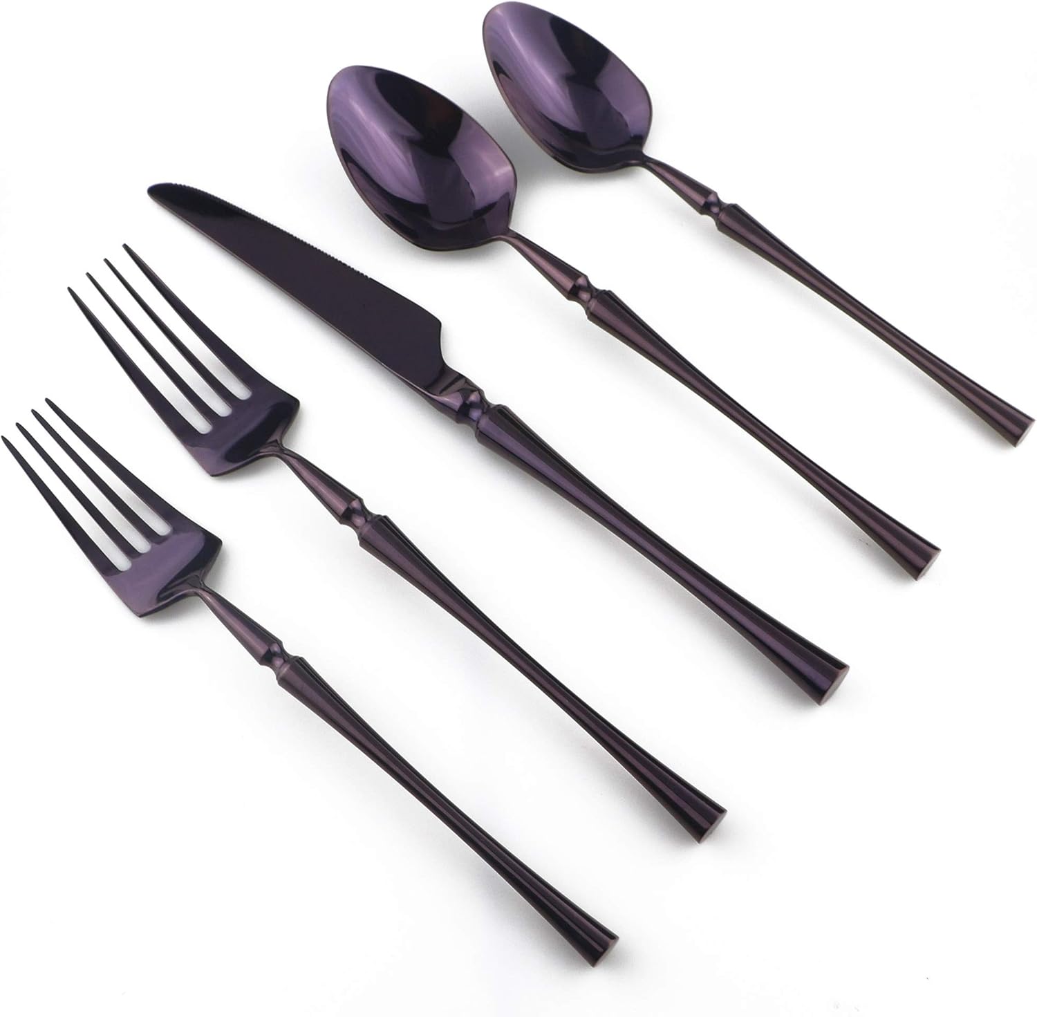20-Pieces Unique 18/10 Stainless Steel Flatware Set, Slim Round Handle, Mirror Polishing Luxury Purple, Service for 4