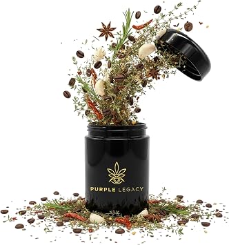 Odour-proof tin made of UV violet glass, airtight container for herbs, tea, coffee storage, 8.5 oz, airtight glass jar