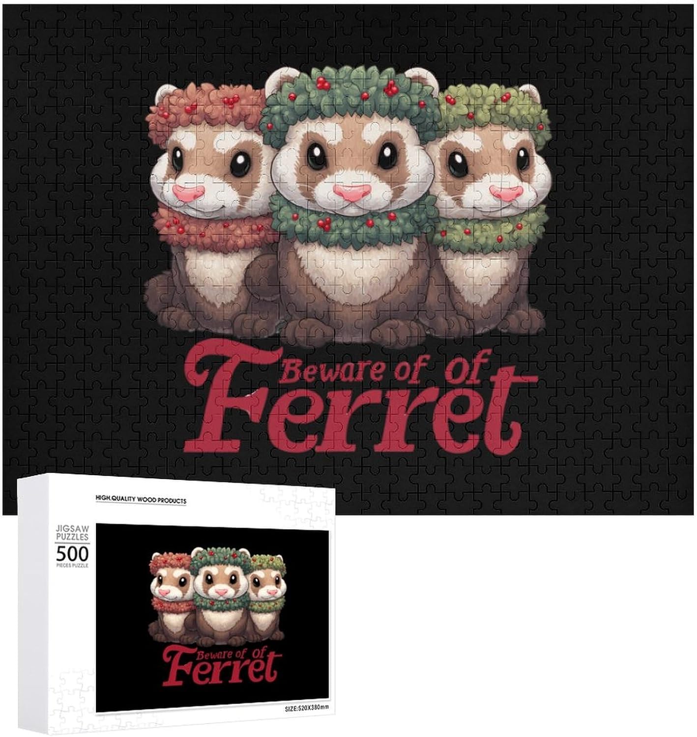 Beware of Ferret Puzzles for Adults 500 PCS Wooden Jigsaw Puzzle Wall Decor Christmas