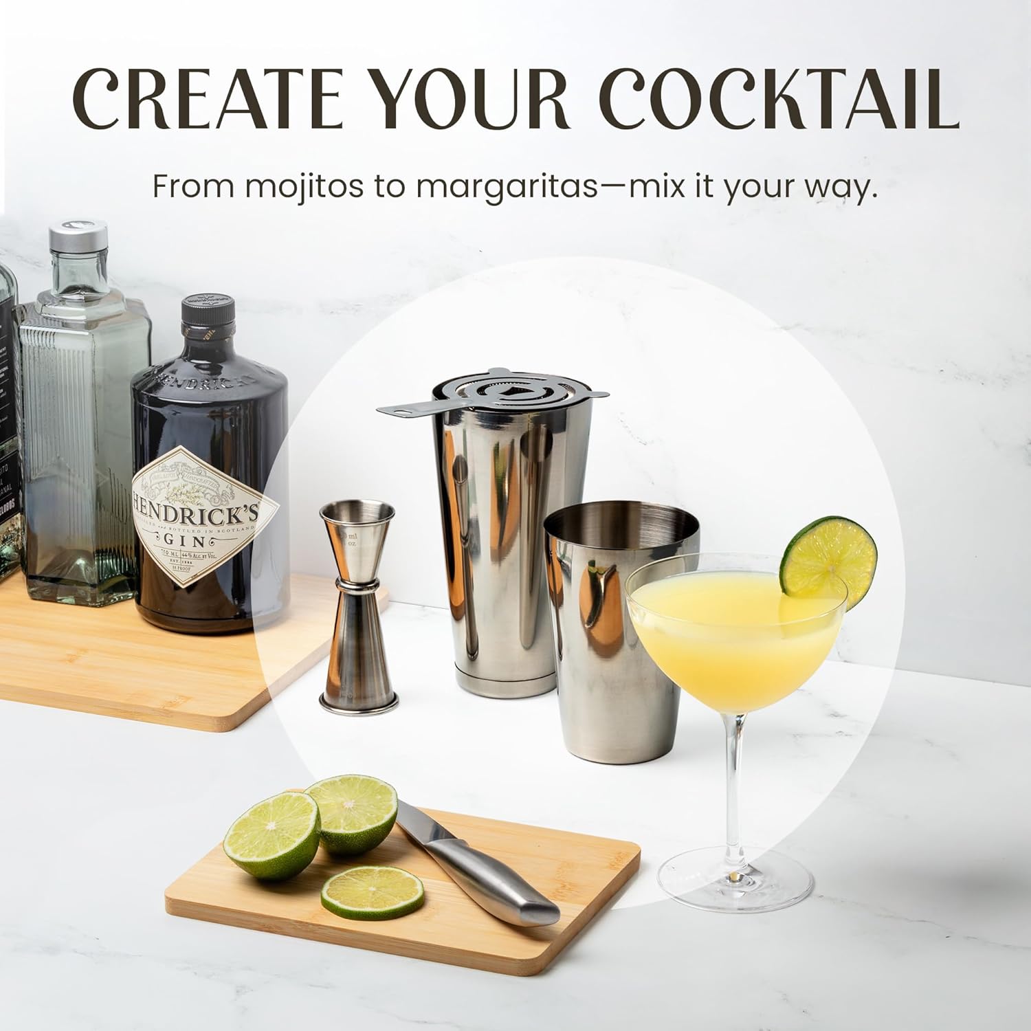 Mixology & Craft Boston Shaker Set with Weighted Martini Mixers, Strainer, Japanese Jigger, Leak-Proof Silver Finish, Exclusive Recipe Cards – Ideal Bar Tools Gift for Home Or Professional Use