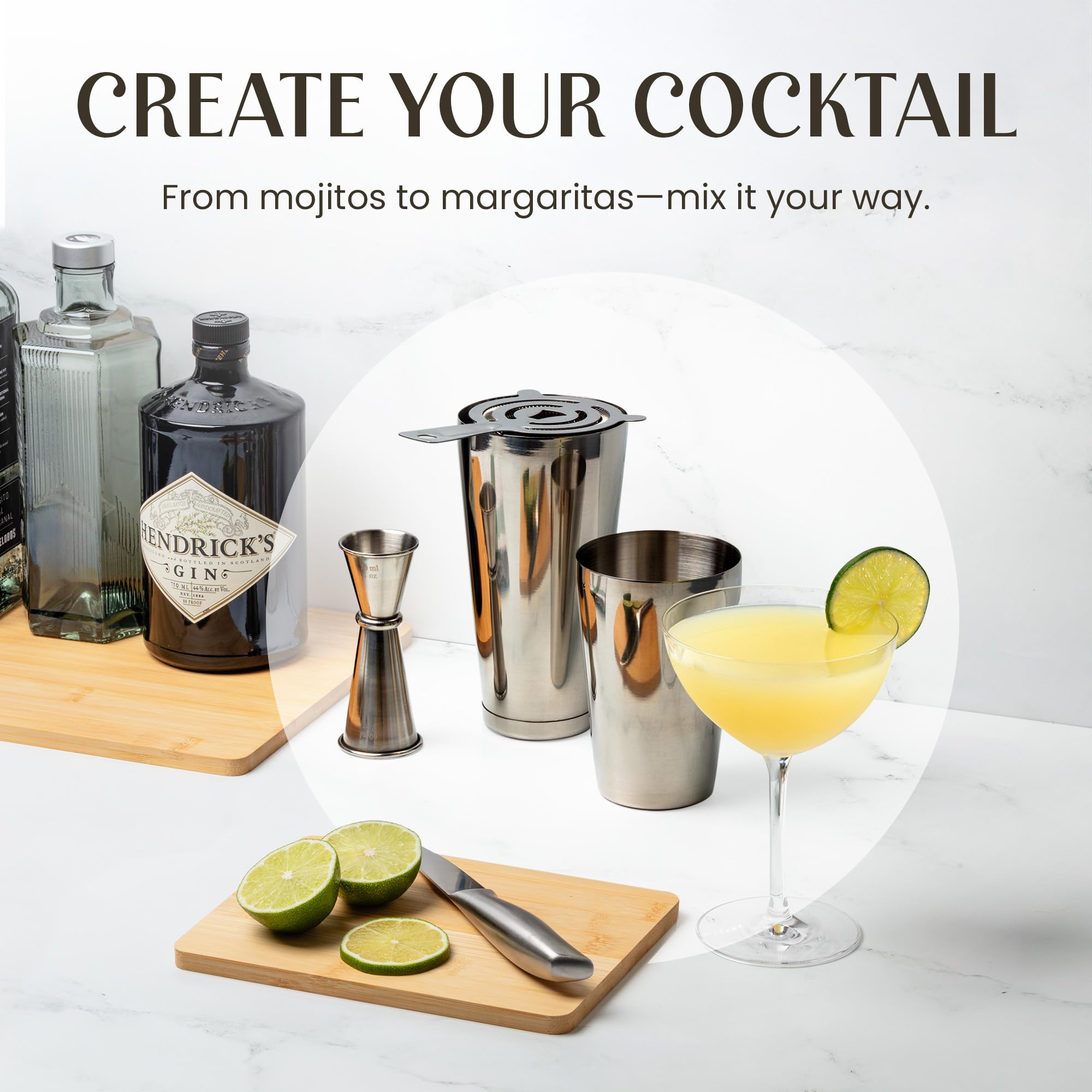 Mixology & Craft Cocktail Set - Cocktail Shaker Edelstahl & Bar Zubehör - Cocktail Mix Set Silber