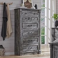 Vista 15 de Cómoda de 5 cajones para dormitorio, cómodas de granja de 46" de altura y cajoneras con columna romana, cómoda de armario rústica de madera con dos