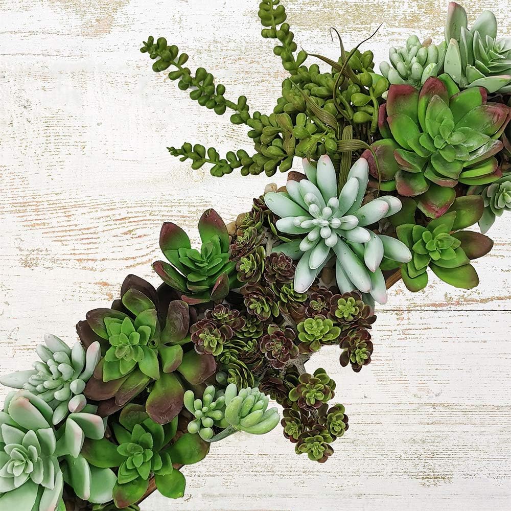 20 Pcs Artificial Succulents Fake Plants in Rectangular Wooden Pots Potted Succulents Plants Arrangement Artificial Succulents Garden for Table Centerpiece Windowsill Shelf Mantel Greenery Decor