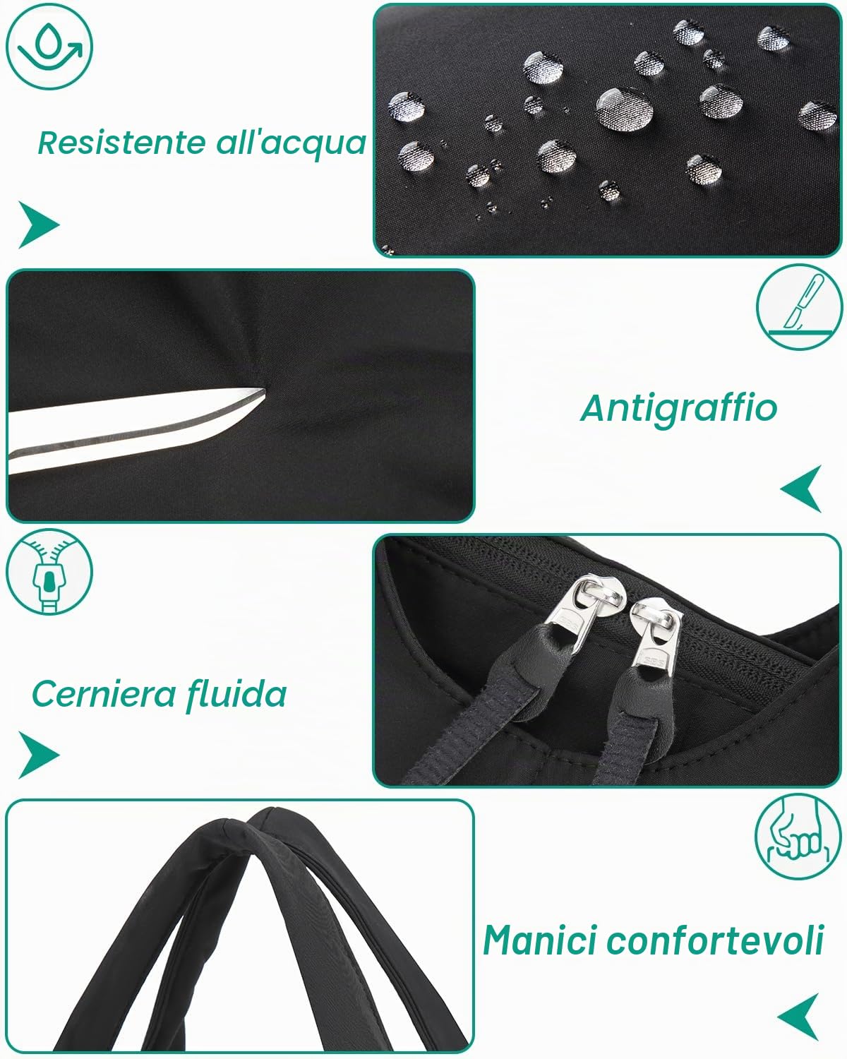 Borsone Palestra Donna Borsa da Sportiva/Viaggio/Piscina/Yoga con Scomparto per Scarpe 25L Nylon Sports Gym Duffle Bag (Nero)