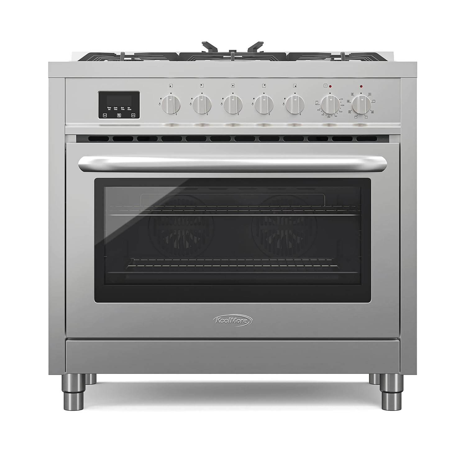 KoolMore 36 Inch Dual-Fuel Range Cooktop Stove with Freestanding Legs, Convection Cooking, and Large Capacity Stainless Steel Oven, Supports NG or LG, 4.3 cu. ft. (KM-FR36DF-SS)