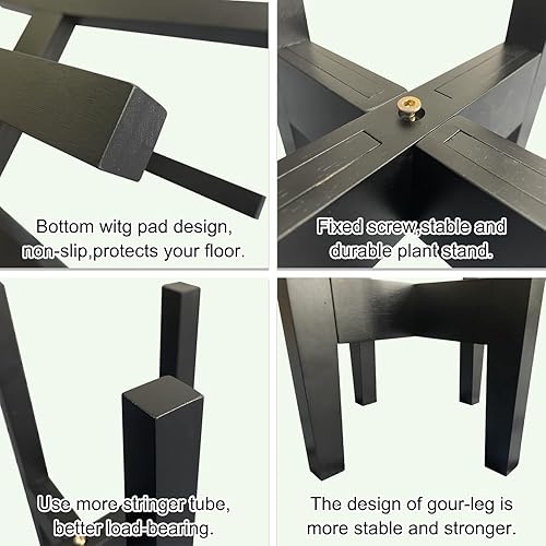 Miniatura 5 de Soporte ajustable para plantas de interior de bambú moderno de mediados de siglo, soporte de esquina para plantas de un solo piso, 8.2-11.8 pulgadas