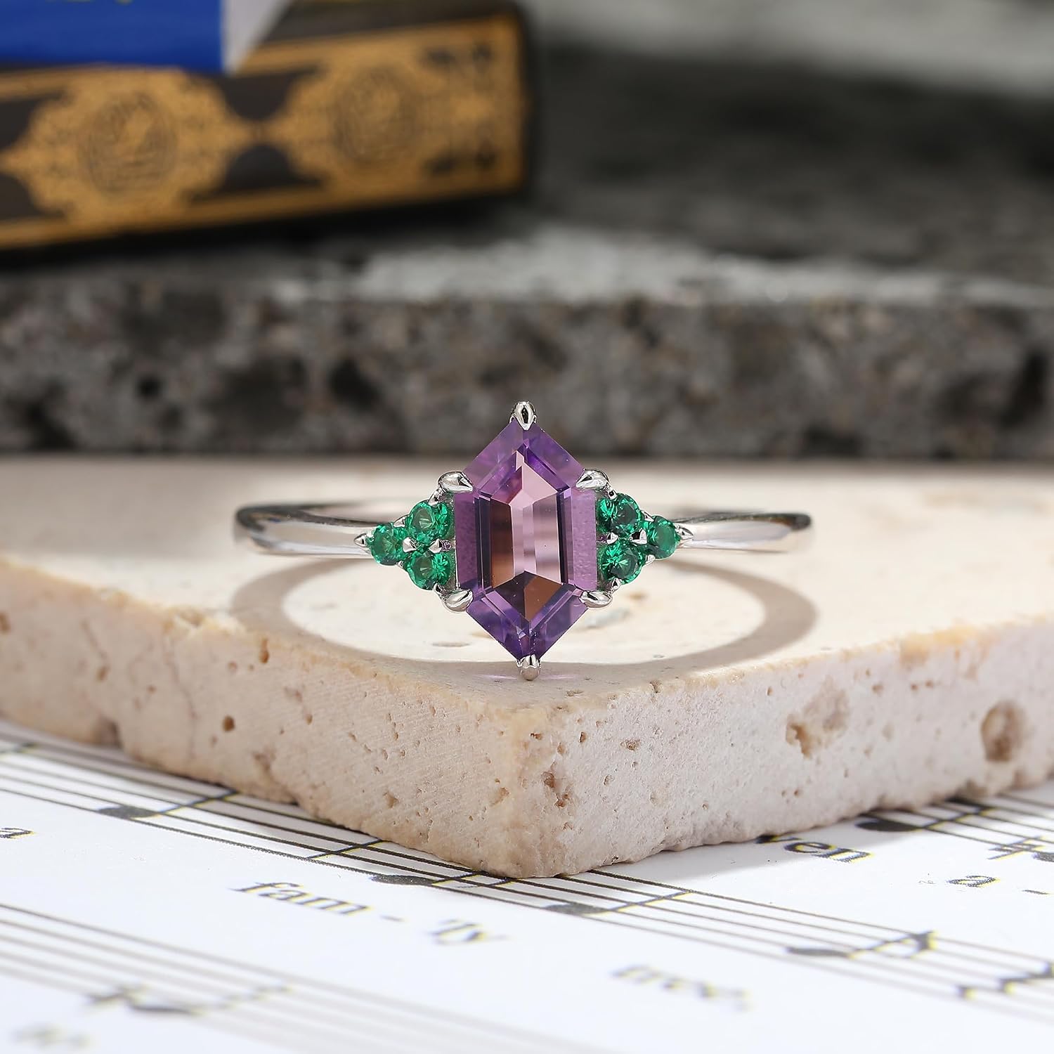 Natural Amethyst Engagement Ring for Women 925 Sterling Silver Platinum Plated Art Deco Purple Birthstone Wedding Promise Ring for Her Size 4-9