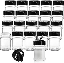20 Pack 5Oz Plastic Spice Jars,Clear Spice Jar with Shaker Lids Storage Container Bottle with Black Cap for Storing Spice, Herbs and Seasoning Powders