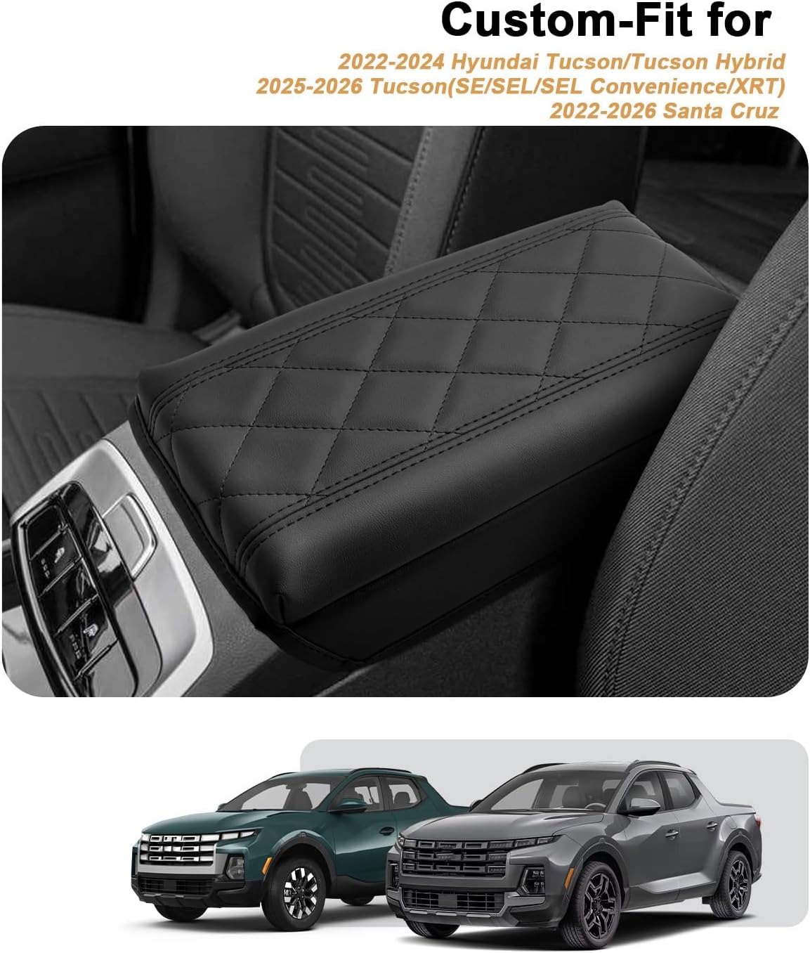 Center Console Armrest Cover For 2022-2026 Hyundai Tucson/Santa Cruz Accessories- Anti-Scratch Thicked PU Leather Arm Rest Box Lid Cover - Only Fit 2022-2026 Tucson With Automatic Transmission(Thick)