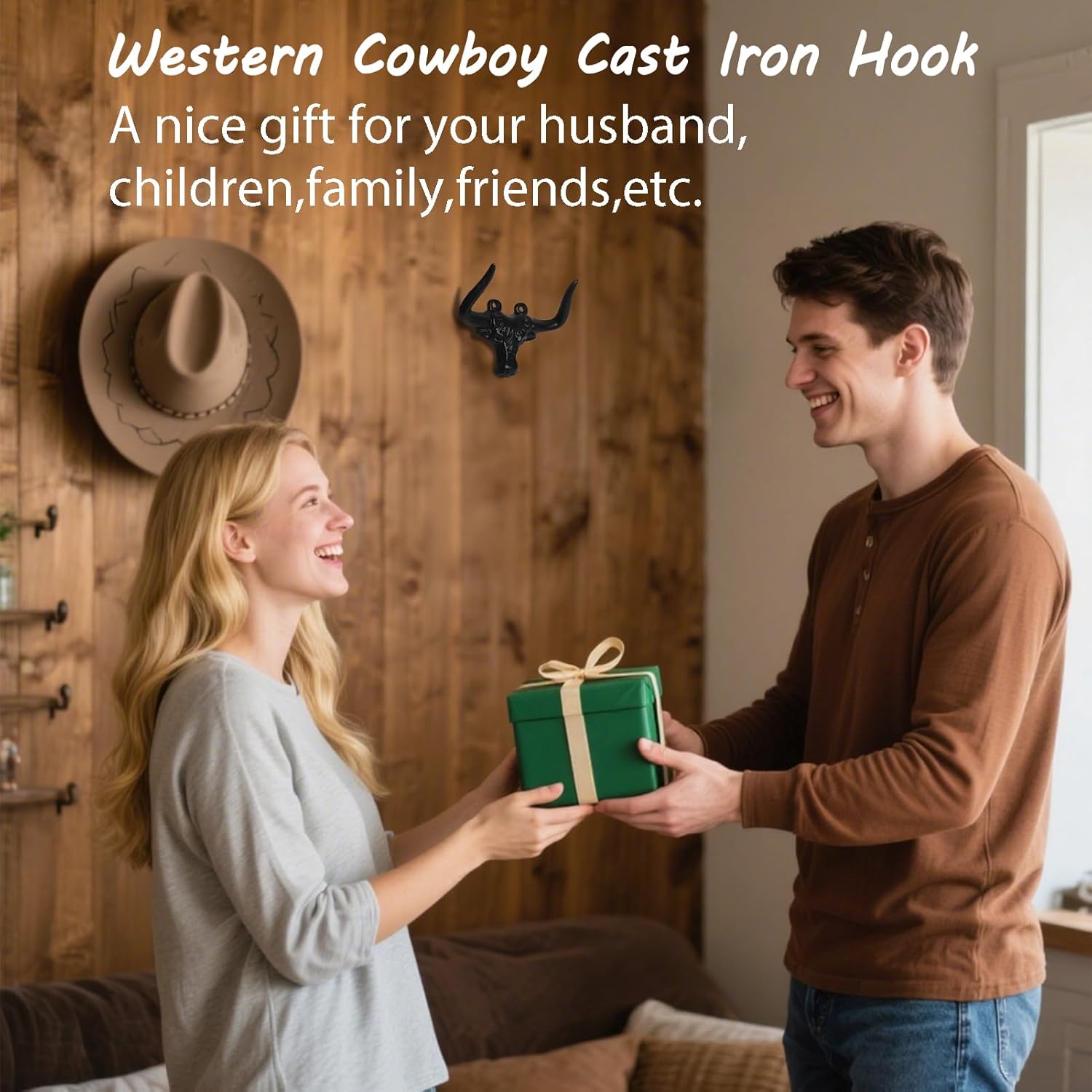 Cast Iron Wall Mount Hooks – Black Bull Design, 2 Pack – Vintage Rustic Coat Hooks for Entryway, Bathroom, Kitchen, or Bedroom