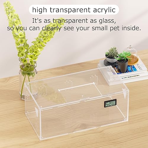 Acrylic Tarantula Enclosure, Reptile Terrarium Breeding Tank w/Temperature Hygrometer,Habitat Reptiles Feeding Box Isopod Terrarium Cage for Insect Lizard Home Office (Reptile-Tank-L(No Tray))(Reptile-Tank-L(No Tray))
