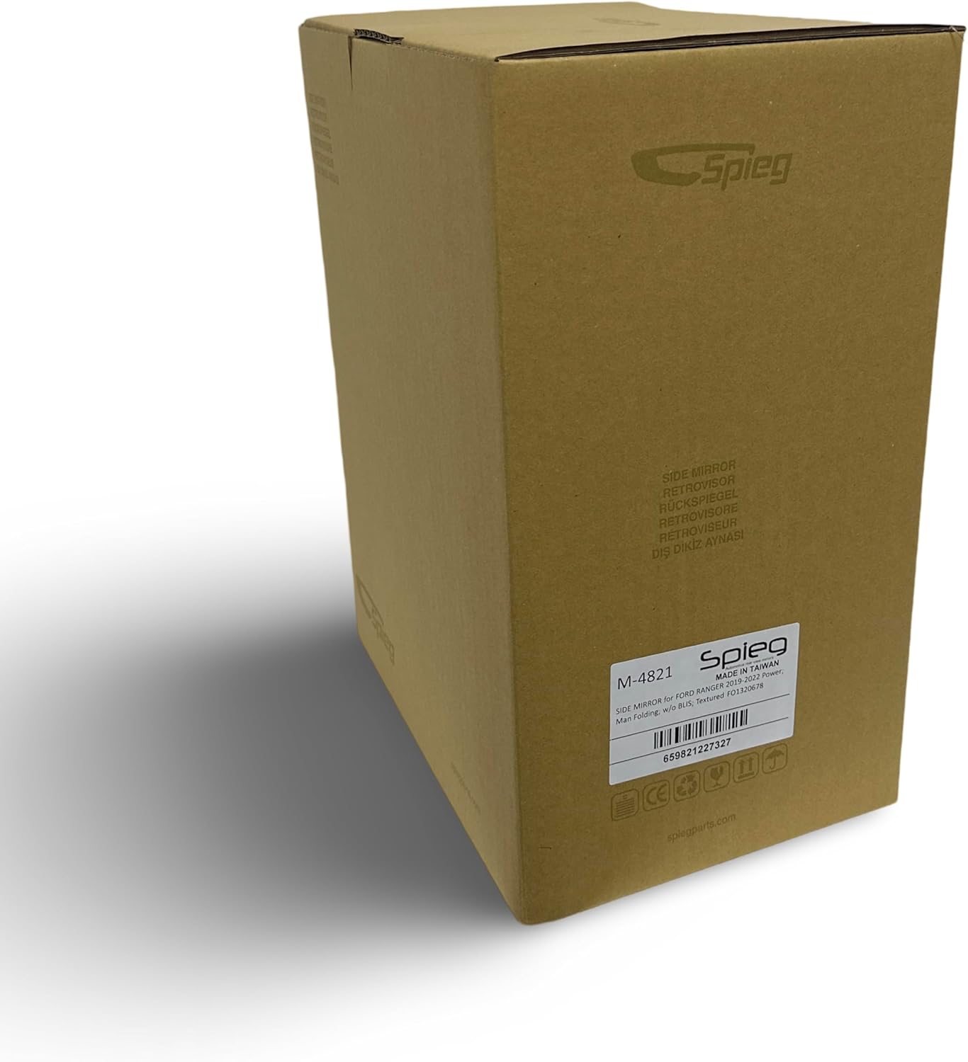 Spieg FO1320678 Driver Side Mirror for 2019-2023 Ford Ranger | Left Side View Mirror Assembly Power Adjustment Non-Heated Glass Manual Folding with Spotter | Textured Black 3 Pins