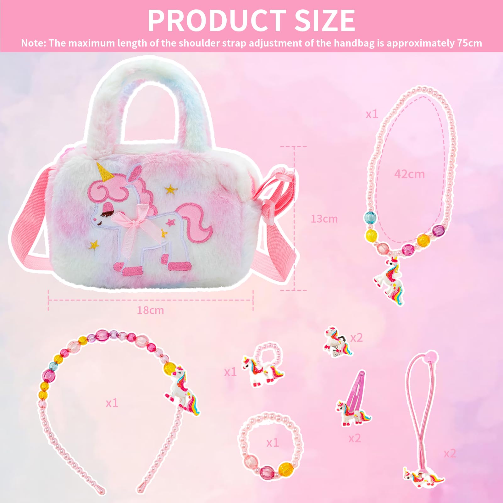 Set Sac à Main Et Bijoux Licorne Pour Fille - 11 Pièces - Cadeau Anniversaire Ou Noël
