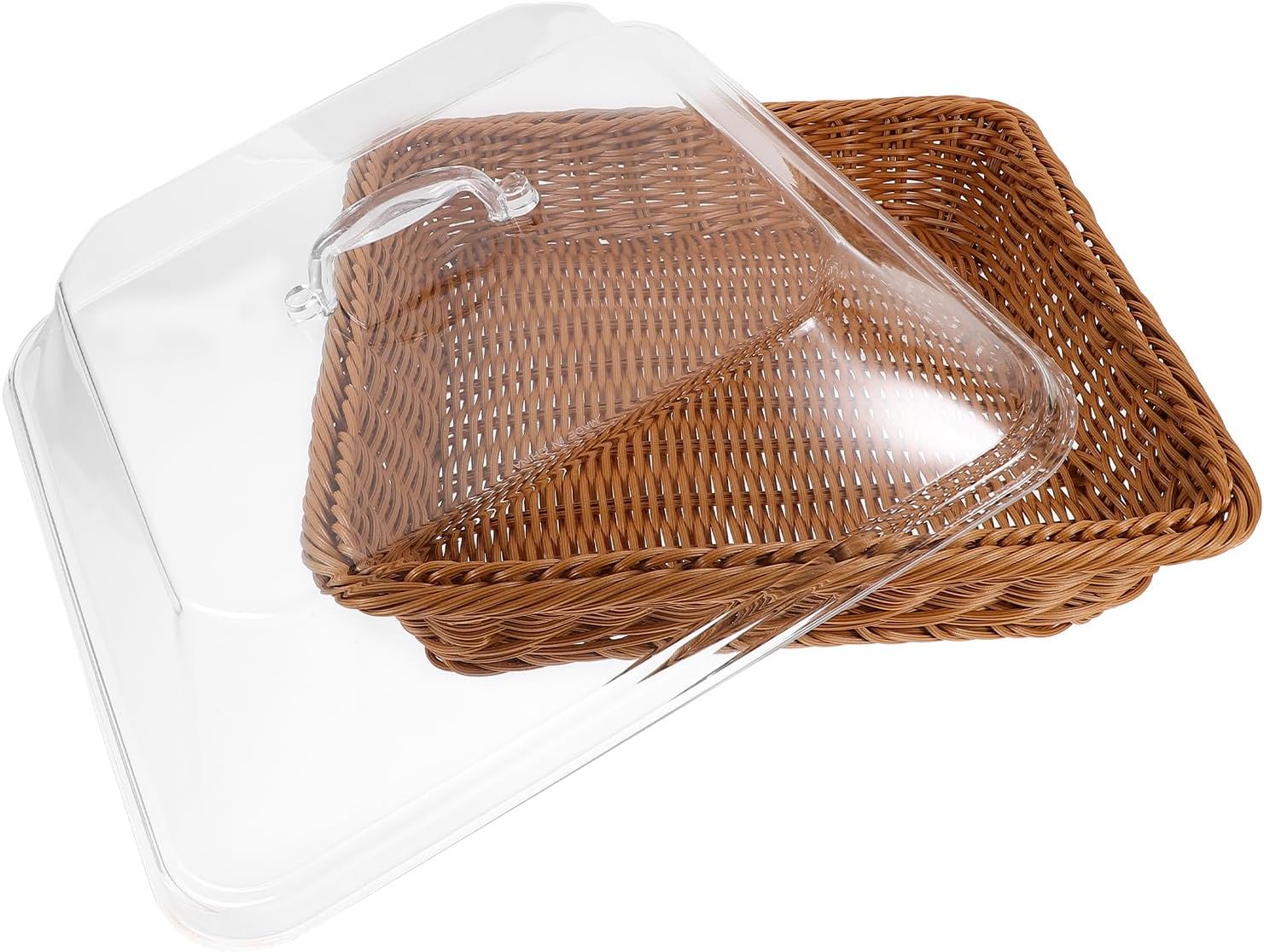Woven Bread Basket with Lid 31.4cm Square Brown Food Storage Basket for Fruit, Cake, Snacks, and Party Serving Tray