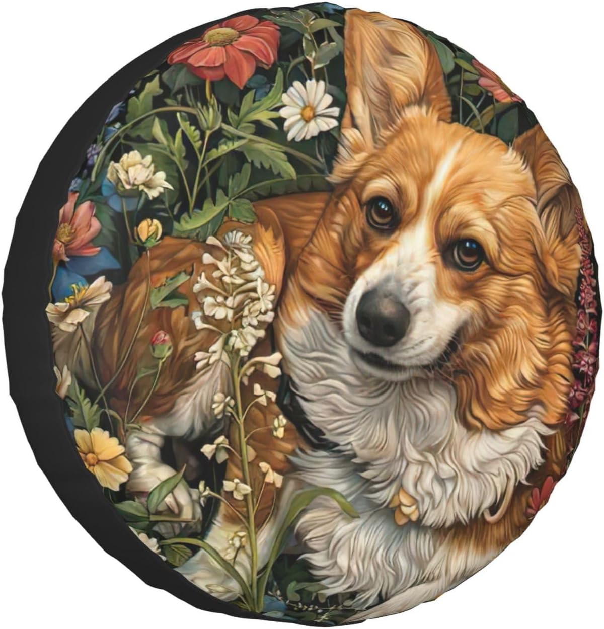 Corgi Floral Flowers Spring Garden Print Tire Cover Universal Spare Wheel for Trailer Rv SUV Truck Camper Travel Accessories