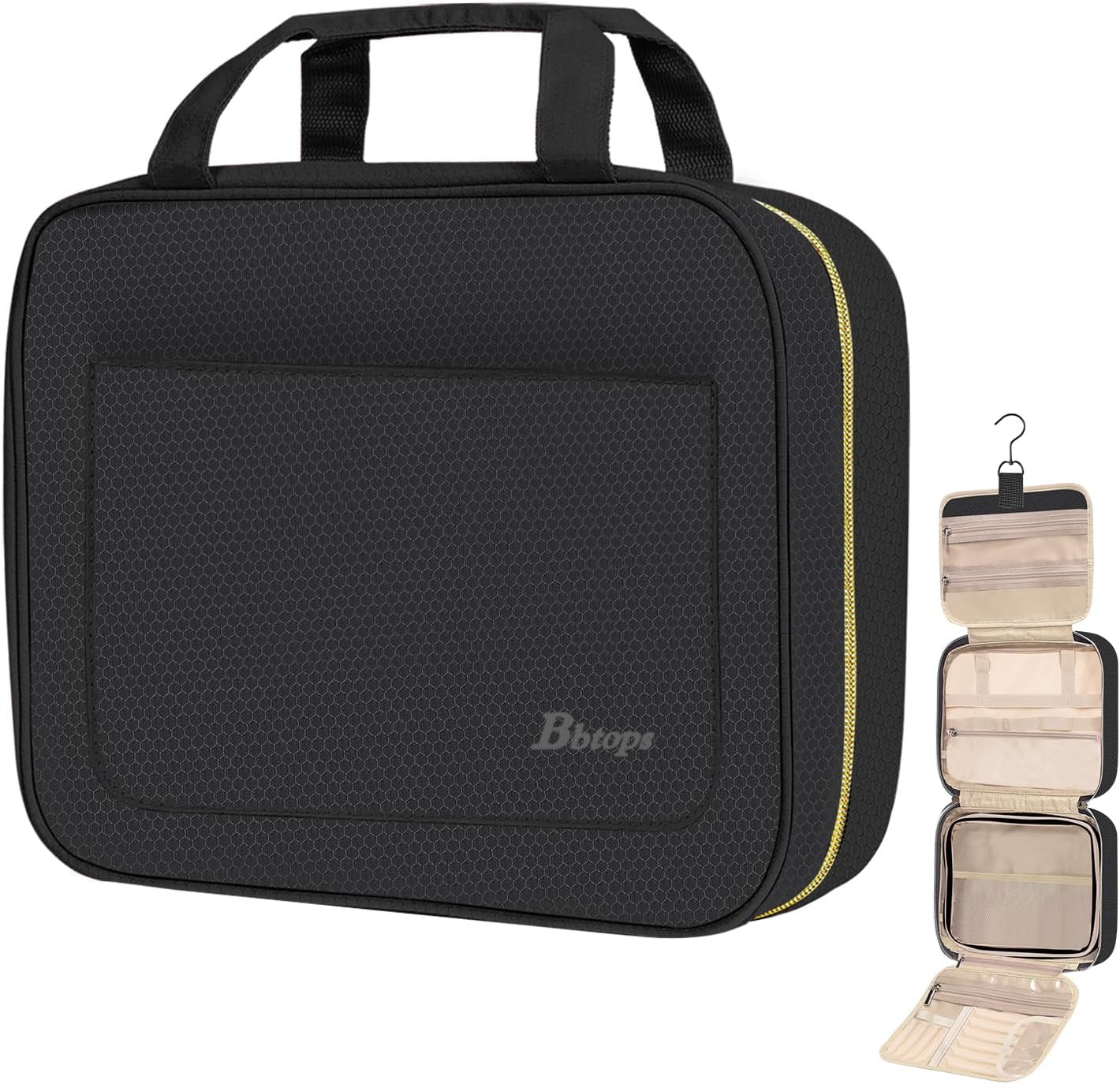 Toiletry Bag for Women, Large Hanging Travel Toiletry Bag with Hanging Hook,Water-resistant Makeup Bag Cosmetic Organizer for Full Sized Toiletries, Accessories(Black)