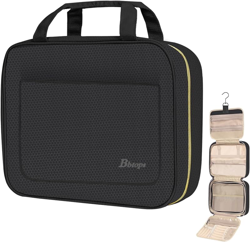 Necessaire de viagem Bbtops preta com gancho e compartimentos