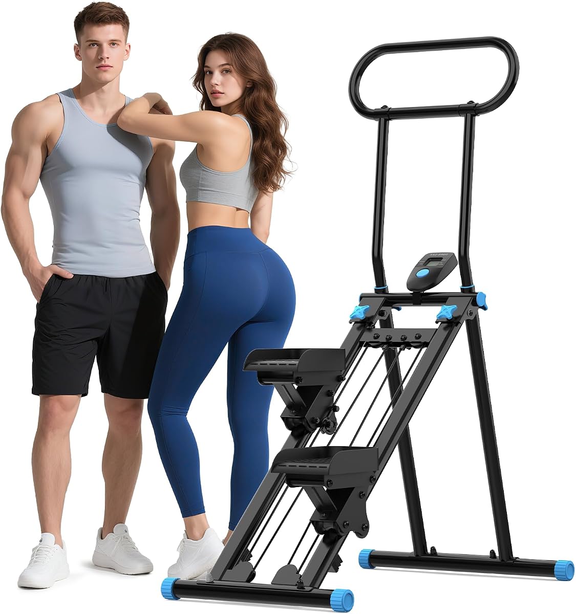Escalera paso a paso HXD-ERGO para el hogar con resistencia ajustable para todo el cuerpo | Resistencia de 6 niveles y manillar de 3 alturas, capacidad de 300 libras, para entrenamiento en casa, máquina de ejercicios cardiovasculares para escalar escaleras plegables