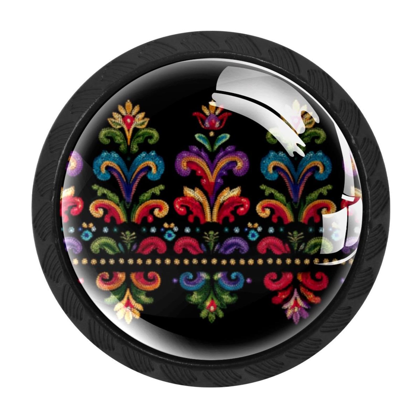 CHENZZZZ 4 Pieces Motifs African Boho Paisley Floral (38) Drawer Knobs, 35mm Black Cabinet Knobs, Drawer Pulls and Knobs, Dresser Drawer Knobs, Cabinet Hardware Kitchen Cabinet Knobs