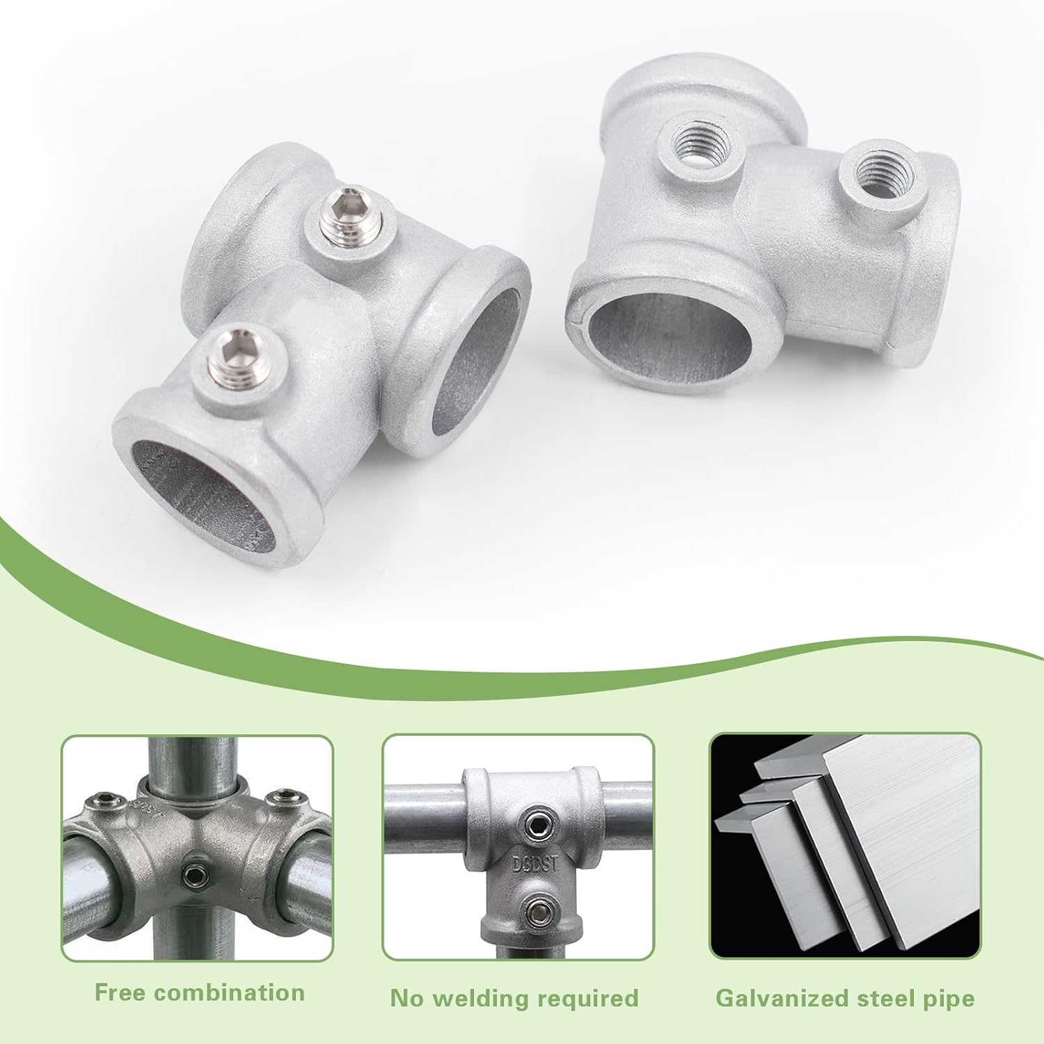 8 PCS 1/2'' 3-Way Pipe Fitting Connector, Aluminum Alloy T-Shape DN15 Tube Industrial Connector Accessory for DIY Building Chairs, Shelving, Vintage Pipe Furniture