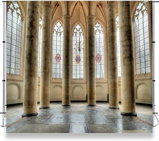 8x8ft Church Backdrop Church Theme for Photography Mediaeval Church Column Holland Stone Arch Cathedral Abbey Corridor Photo Background Kids Adult Wedding Photos Portrait Photoshoot Studio Props