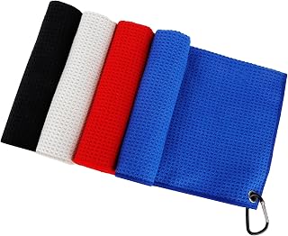 Golf Towels for Golf Bags for Men Women, 4 Pack Microfiber Golf Towels (16" X 16") with Carabiner Clip Bag Towel Accessories for Men Clearance Club Grip Shoe Groove Ball Cleaner