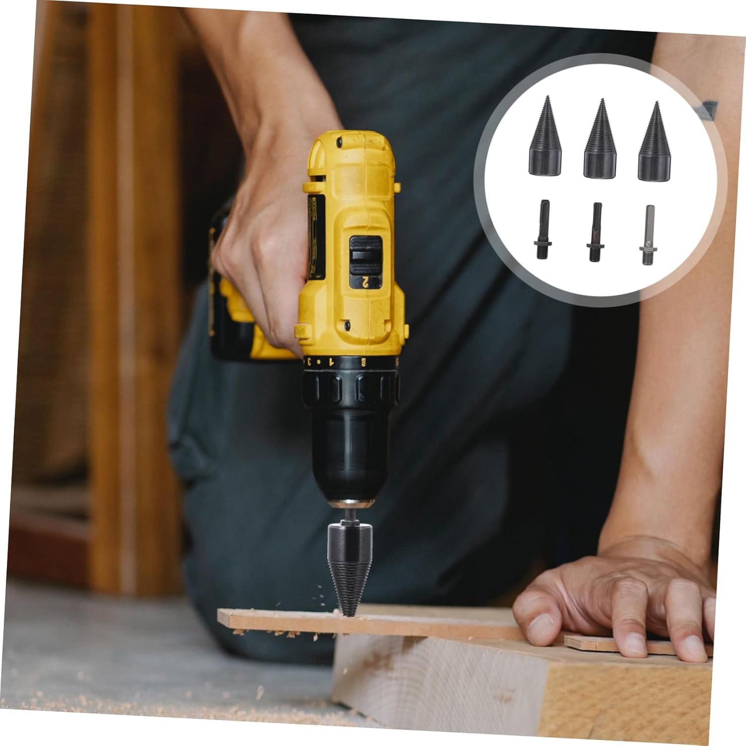 jojofuny Drill Bit Steel for Firewood Splitter Cone Drill Bit 3pcs Set High Hardness Wear-Resistant