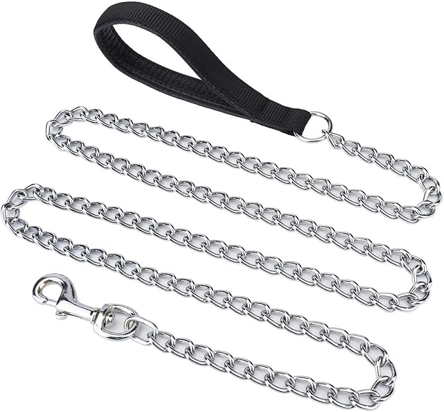 Filhome Metal Dog Leash Chew Proof Dog Chain Leash 4FT, 6FT Heavy Duty Sturdy Pet Dog Leash with Padded Handle for Large Medium Dogs