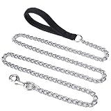 6ft Metal Dog Leash Chew Proof Chain Dog Leash with Padded Handle | Heavy Duty Metal Chain Leash Chew Resistant Lead Training Steel Rope with Comfortable Handle for Medium & Large Dogs 3mm Wide Black Handle 6 ft length / 3.0 mm width