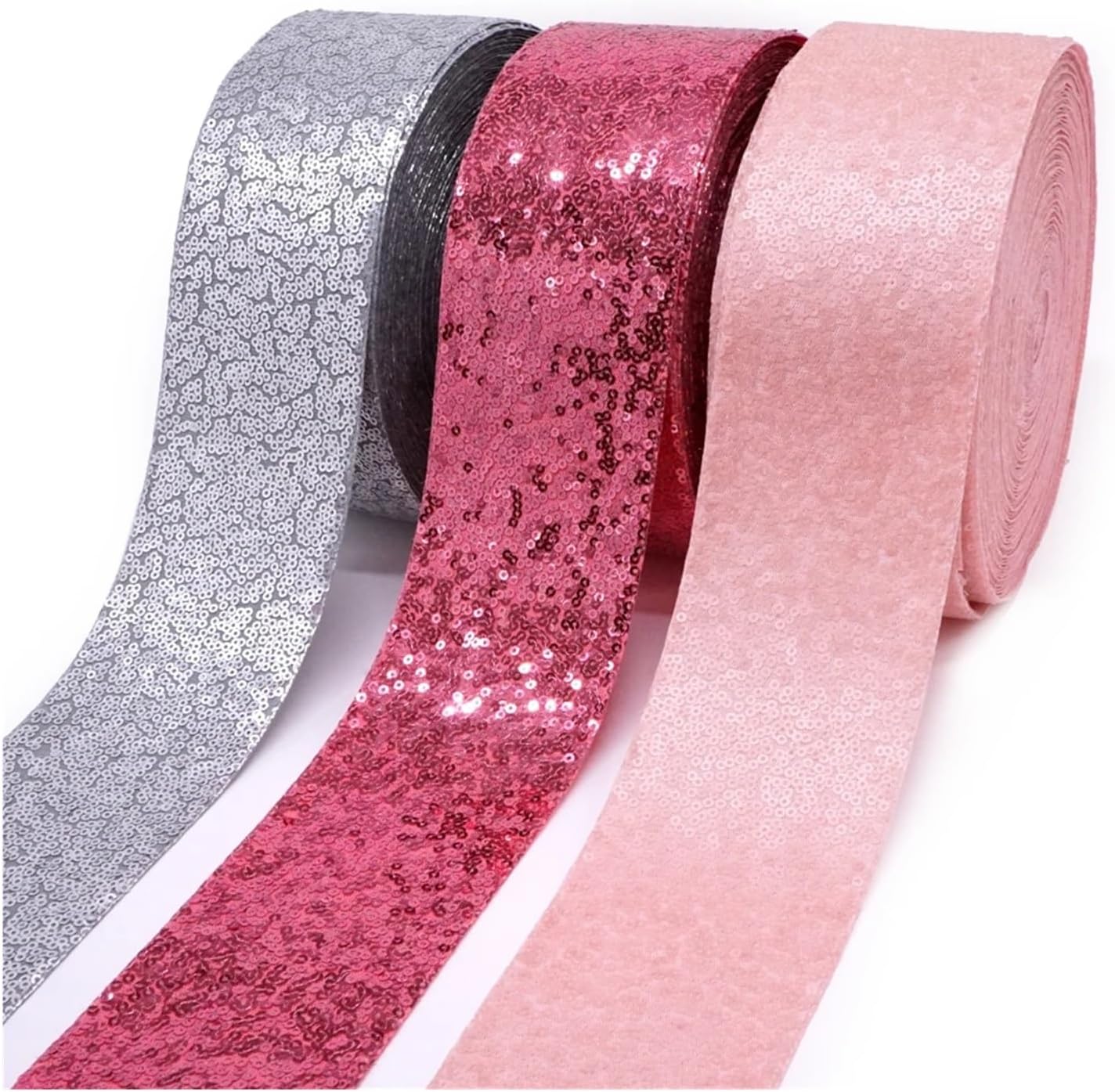 Ribbon 3 Inch 75MM Sequin Fabric Reversible(Color 1,75MM 25 Yard)